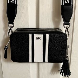 Michael Kors Small Logo Tape Camera Bag Black Optic White Great Condition